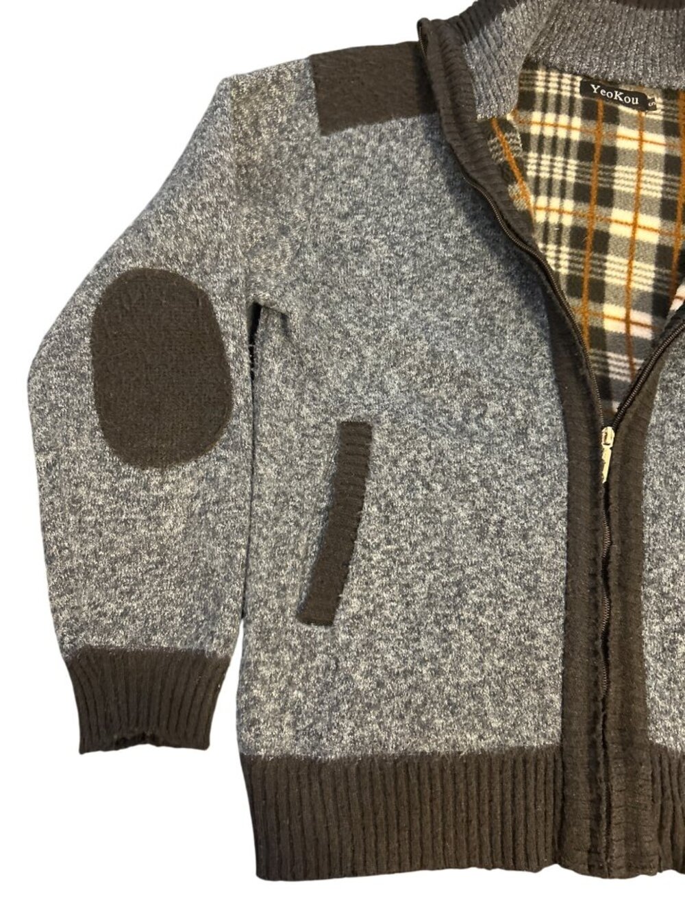 YeoKou Sz S Cashmere Wool Blend Zip Up Jacket Blue Fleece Lined Winter Sweater - Picture 5 of 10